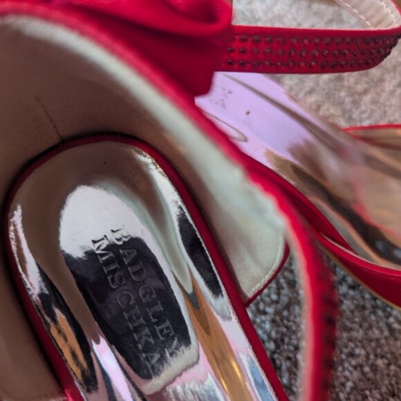 Badgley Mischka Red Satin Heels - Picture 5 of 9
